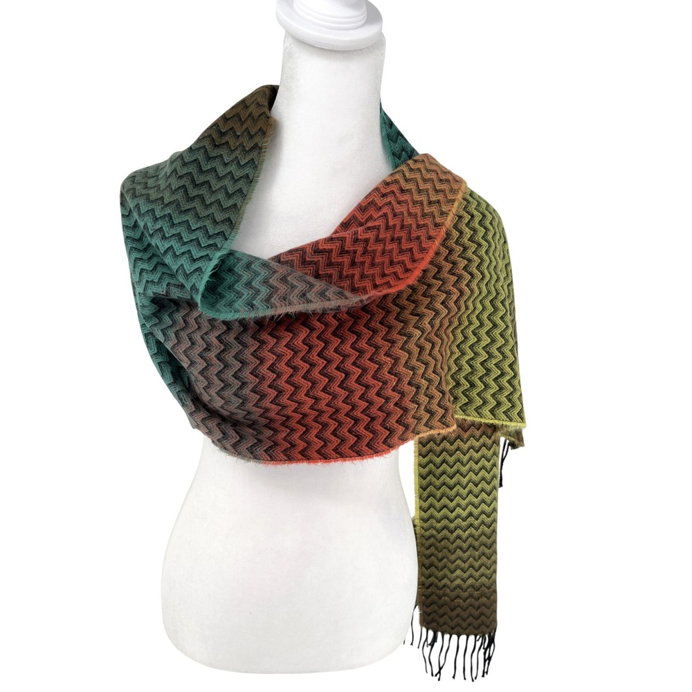 Unbranded Soft Multicolor Chevron Scarf Ombre Fringed Boho Artsy Retro